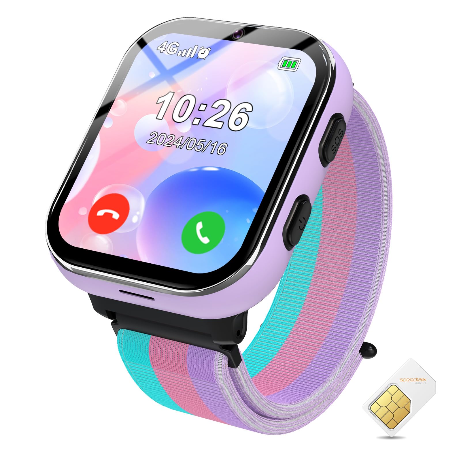 Photo 1 of PTHTECHUS Smart Watch for Kids, 4G Smartwatch with Phone Call, SOS, Camera, Music Player, Learn Card, and Puzzle Games, Suitable for Boys and Girls Ages 4-12 Years Old Purple (Purple)