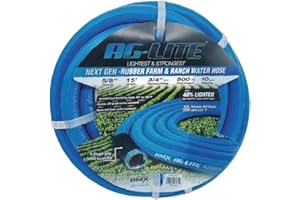 BLUBIRD AG-LITE BSAL5815 5/8" x 15' Hot/Cold Water Rubber Garden Hose, 100% Rubber, Ultra-Light, Super Strong, 500 PSI, 50F to 190F Degrees, High Strength Polyester Braided