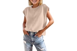 Virmoku Girls Summer Cap Sleeve Tops Cute Casual Crew Neck Loose Knit Lightweight Teen Sweaters Fashion Pullover Tops