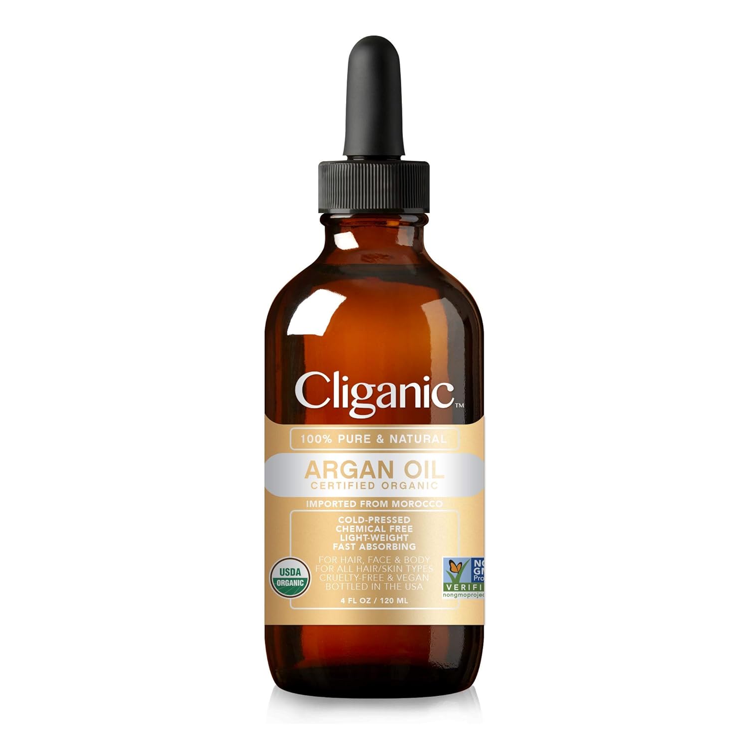 Cliganic Organic Argan Oil, 100% Pure | for Hair, Face & Skin | Cold Pressed Carrier Oil, Imported from Morocco : Beauty