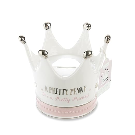 Baby Aspen Little Ceramic Crown Bank, White/Silver/Pink, Princess