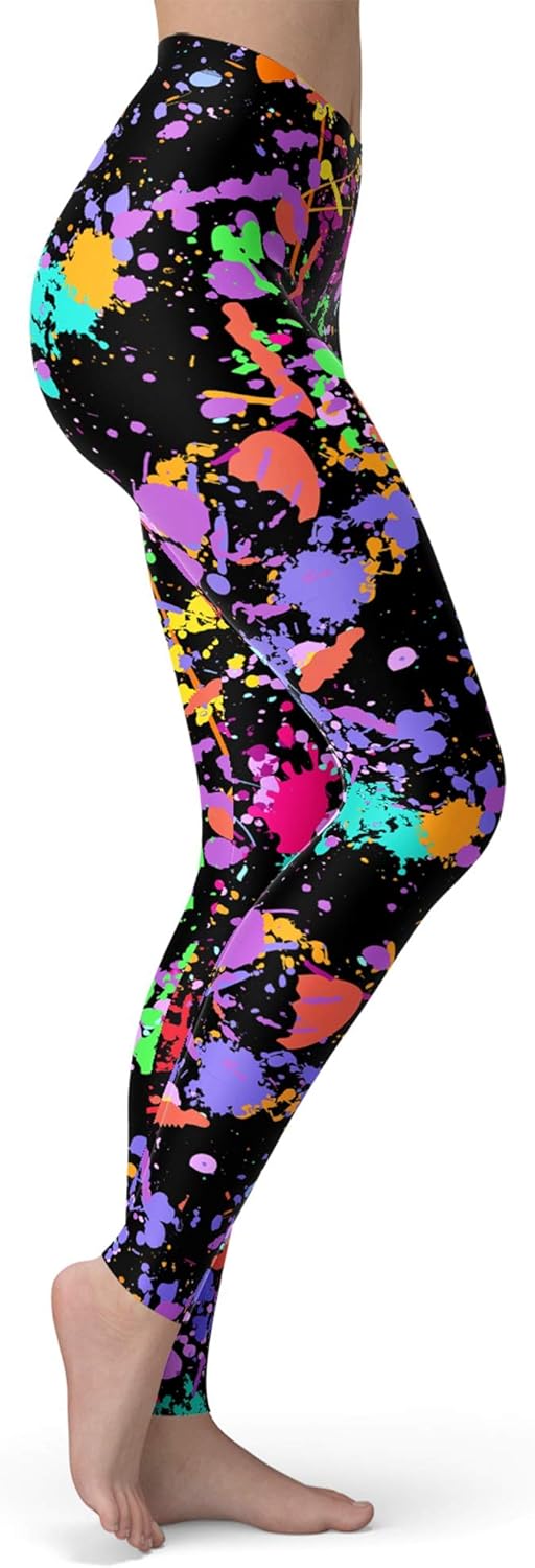 sissycos Women's Artistic Splash Printed 80s Leggings Brushed Buttery Soft Pants Regular and Plus Size: Clothing