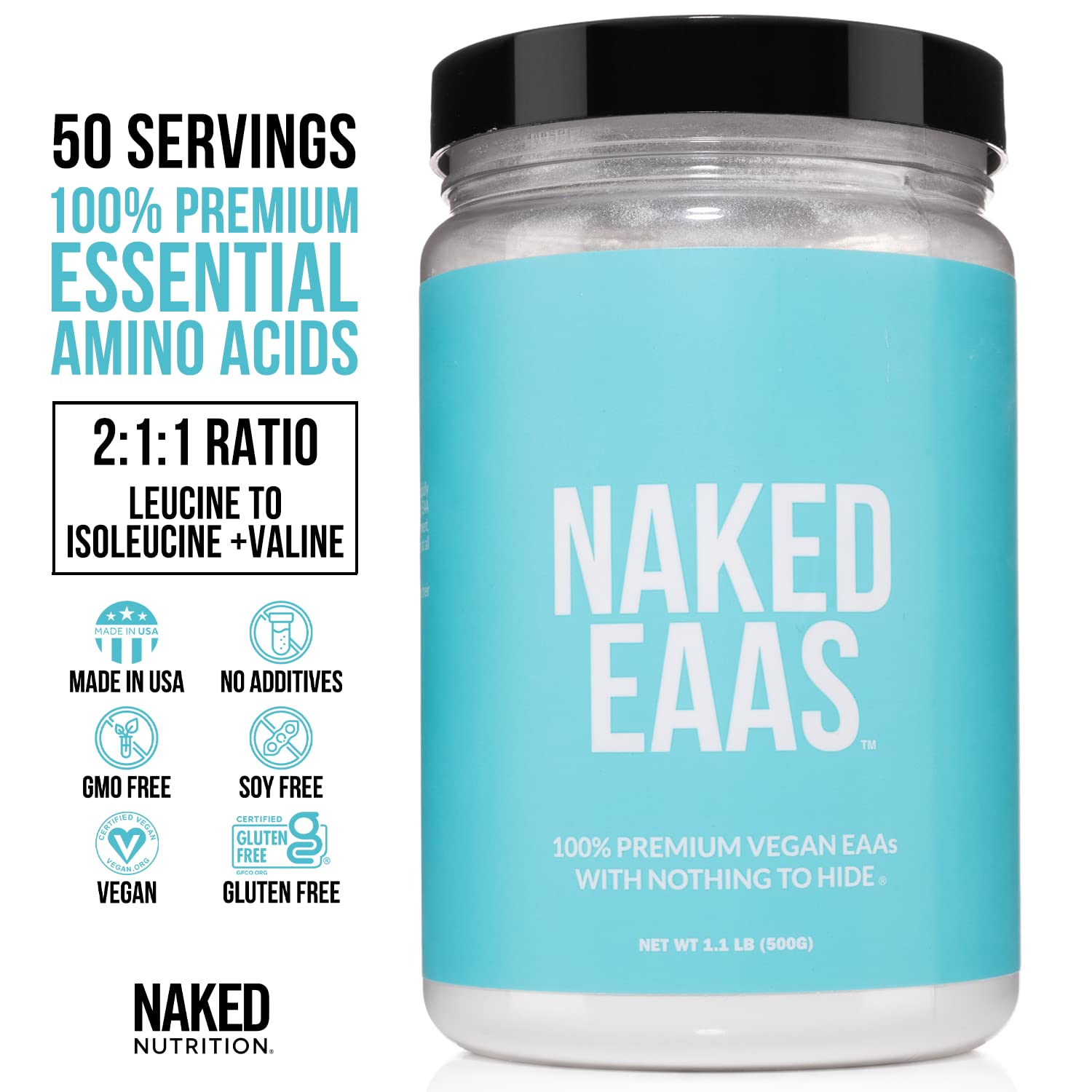 Unflavored Naked Naked BCAAs + Unflavored Naked Eaas Amino Acids Powder Bundle Vegan All Natural Essential Amino Acids 500 Grams