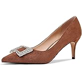 TRKYYK Women's Rhinestones Buckle Pumps Pointed Toe Kitten Heels Dress Shoes