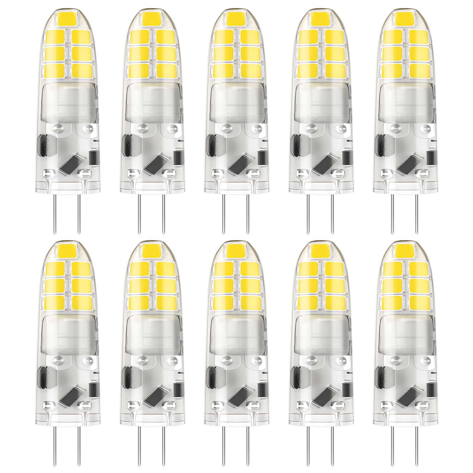 DiCUNO G4 LED Bulbs 2W Cool White 6000K, 20W Halogen Equivalent, 12V, G4 Bi-Pin LED Light Bulbs, Non-Dimmable Light for Home Lighting, 200LM, Pack of 10