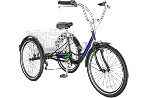H&ZT Adult Tricycle, 3 Wheeled Bike, Trike Cruiser Bike, with 7-Speed Gear, Parking Brake Handle, Low Step, Large Rear Basket, Elderly Friendly, for Men, Women, and Teens