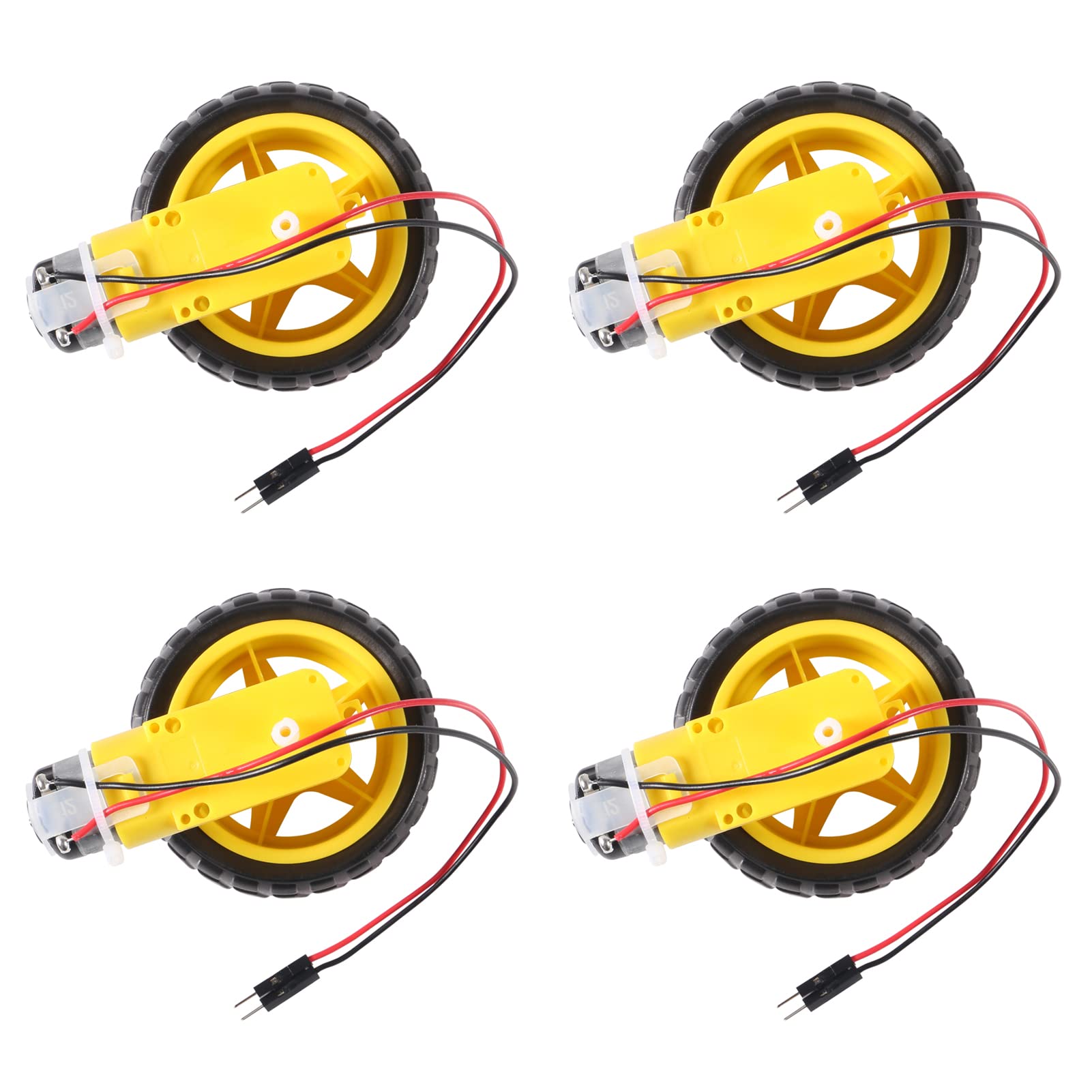 AEDIKO 4 Sets TT Motor DC 3-6V Gearbox Motor Dual Shaft 200RPM Ratio 1:48 Motor with Tire Wheel Kit for Smart Car Robot DIY