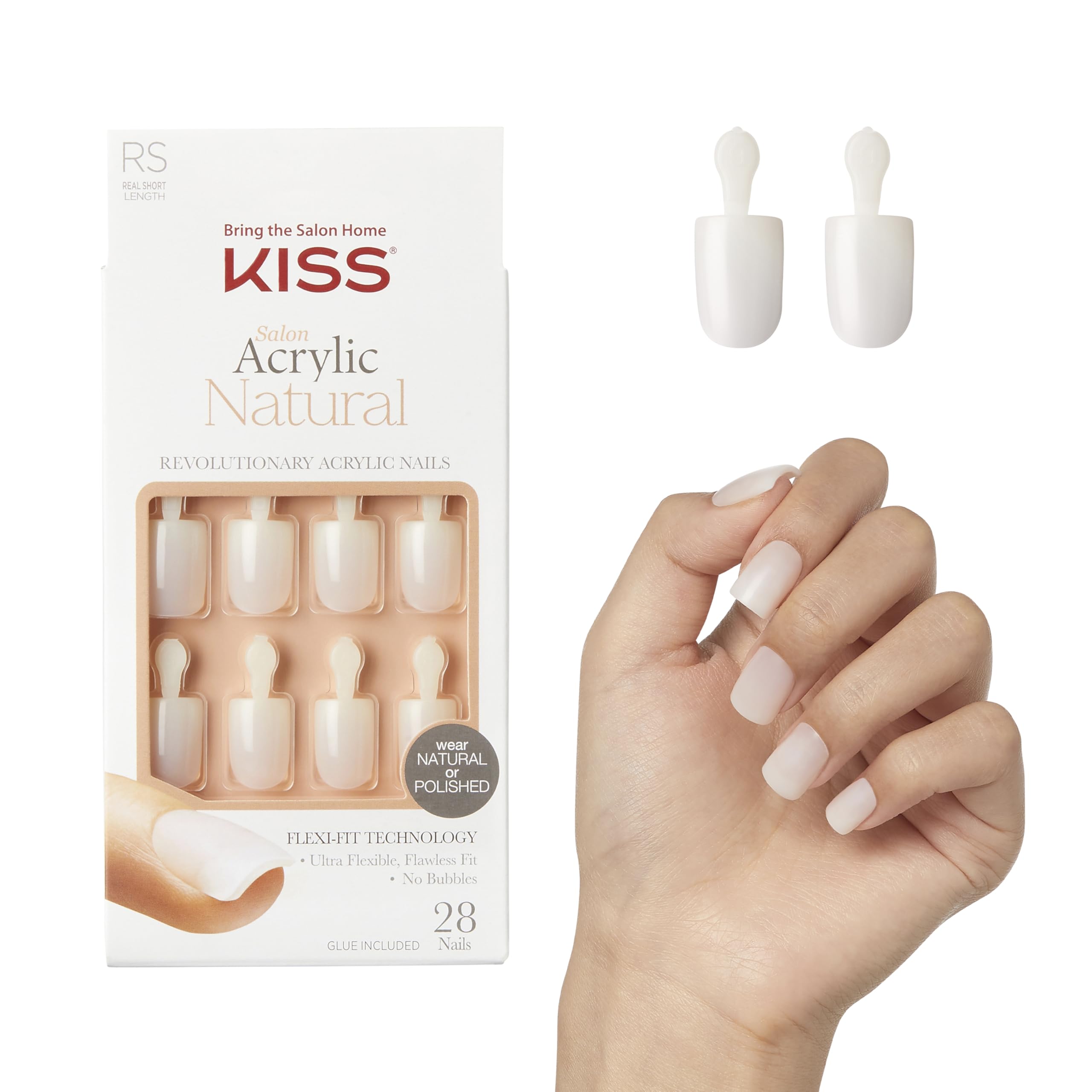 Photo 1 of KISS Salon Acrylic Natural Press On Nails, Nail glue included, 'Rare', Nude, Short Size, Squoval Shape, Includes 28 Nails, 2g Glue, 1 Manicure Stick, 1 Mini File