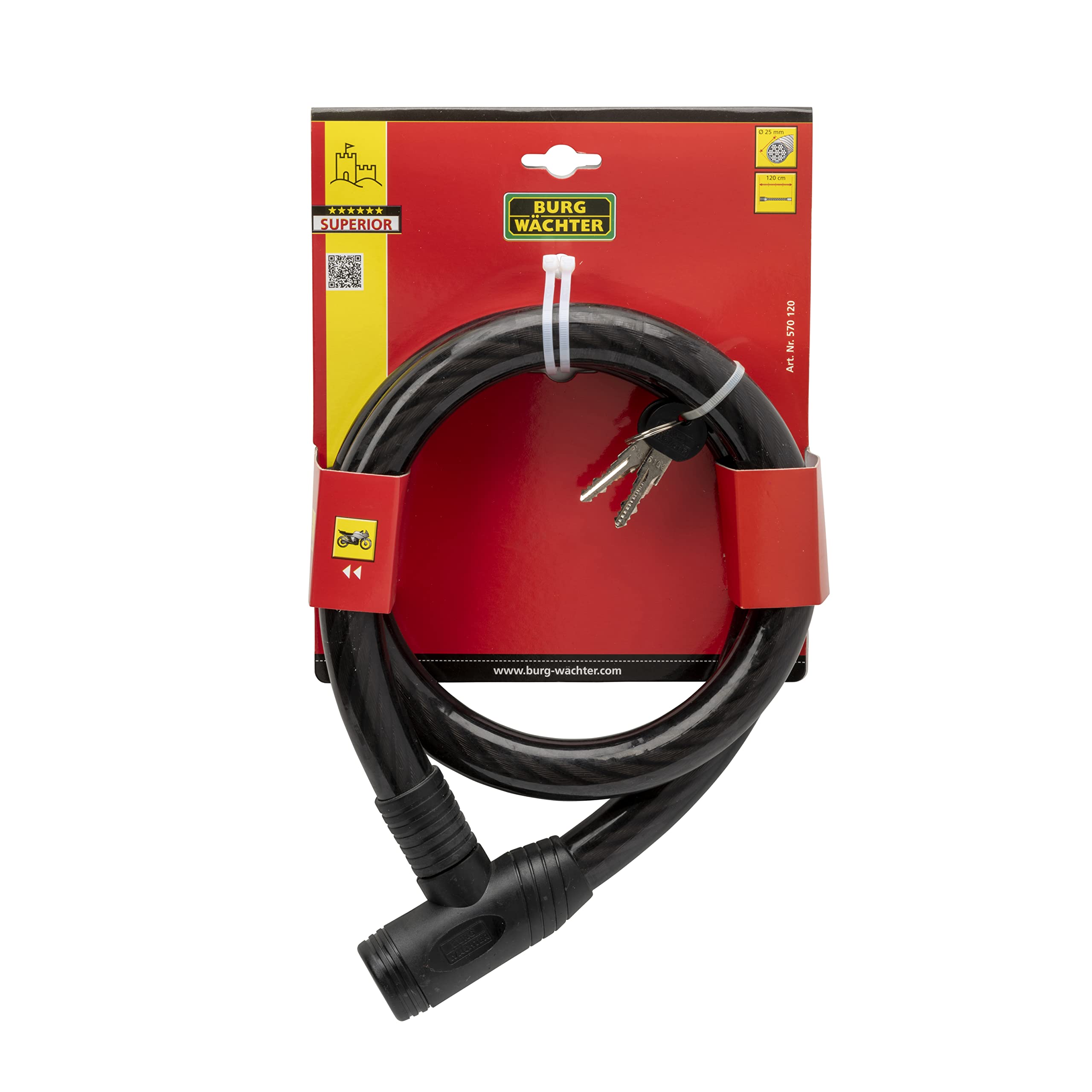 BURG-WÄCHTER Steel Cable Lock, 2 Keys, Length: 120 cm, 570 120