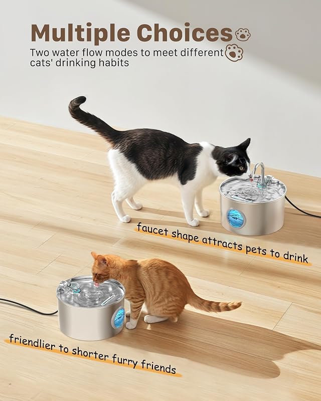 Fontanella per Gatti Acciaio: Fontana per Gatti - 2.2L Fontanella Gatto