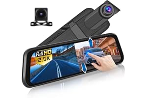 HIKITY 2.5K Rear View Mirror Camera with 1080P Wide Angle Backup Camera, 9.66 Inch IPS Touch Screen Mirror Dash Cam Front and Rear, Loop Recording, G-Sensor, 24H Parking Monitor