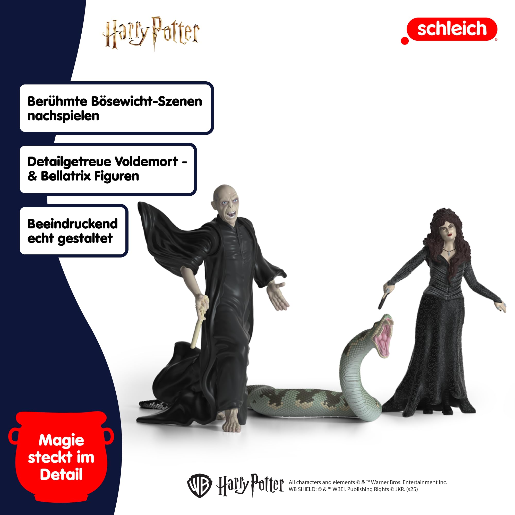 SCHLEICH Harry Potter | Lord Voldemort, Nagini & Bellatrix Lestrange 42684 | 2 bewegliche Figuren & Tierfigur | Sammelfiguren & Geschenk für Kids & Sammler | Spielfiguren ab 6 Jahren | 3-teiliges Set 3