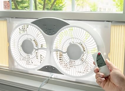 Howplumb Portable Twin 9 Reversible Window Fan With Remote Control