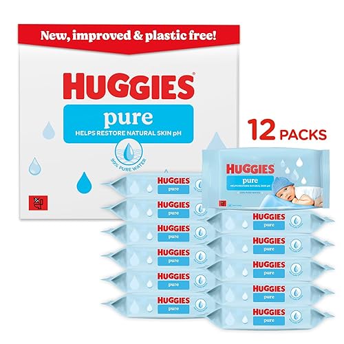 Huggies Pure Plastic Free Baby Wipes - Pack of 12 (576 Wipes) - 99% Water Wet Wipes, Fragrance Free, Hypoallergenic, Better Cleaning, Soft and Gentle on Babies' Delicate Skin