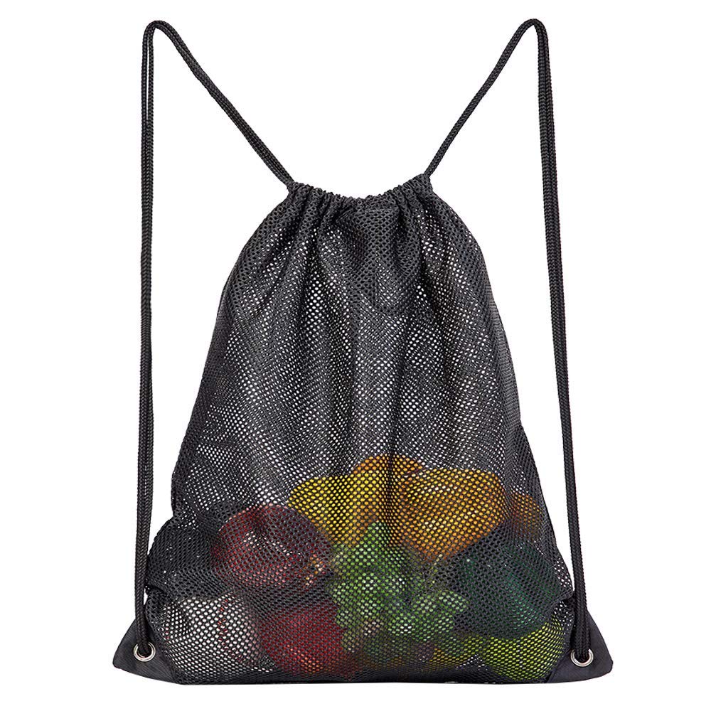 ONEINHE Mesh Drawstring Backpack Bag Multifunction Sport Equipment Storage Bag for Gym, Beach, Swimming, Black