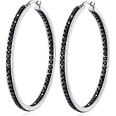 2 Inch Large Hoop Earrings for Women Stainless Steel Hypoallergenic Big Hoop Earrings Cubic Zircon Hoops Rhinestone Inside-Out Crystal Ear Ring Jewelry Gifts for Sensitive Ears 50mm