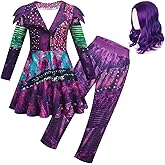 Uivic Mal Costume for Girls Cosplay Evie Outfit Jacket Pant with Wig Set Villian Kids Princess Halloween Party Dress Up