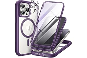 TIESZEN Magnetic for iPhone 15 Pro Max Case, [Dustproof Design] Compatible with MagSafe, Built-in 9H Tempered Glass Screen Protector & Privacy Screen Protector +2X Camera Lens Protectors, Purple