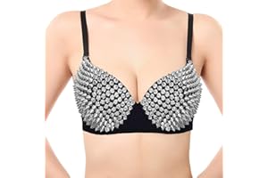 Punk Studded Bra for Women Spiked Dance Bra Performance Bras Gold Silver Metallic Rivet with Adjustable Strap Club Tops