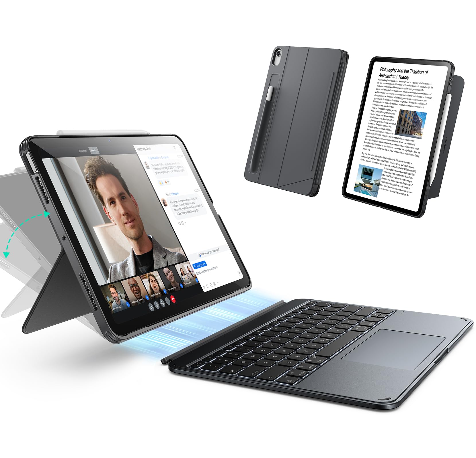 Photo 1 of ESR for iPad Air 13" (M3/M2) 2025/2024 Case with Keyboard, Magnetic Detachable Keyboard, Portrait/Landscape Modes, Large Click-Anywhere Trackpad, Backlit Keys, Shift Series, Dark Gray