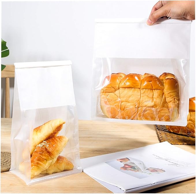 Bakery Bags with Window Kraft Paper Bags 25pcs 11x 8.5X 4.3 Inches Tin