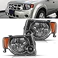 Halogen Headlights Compatible with Ford ESCAPE 2008-2012 Direct Replacement Black Headlamps Assembly (Driver and Passenger Side)