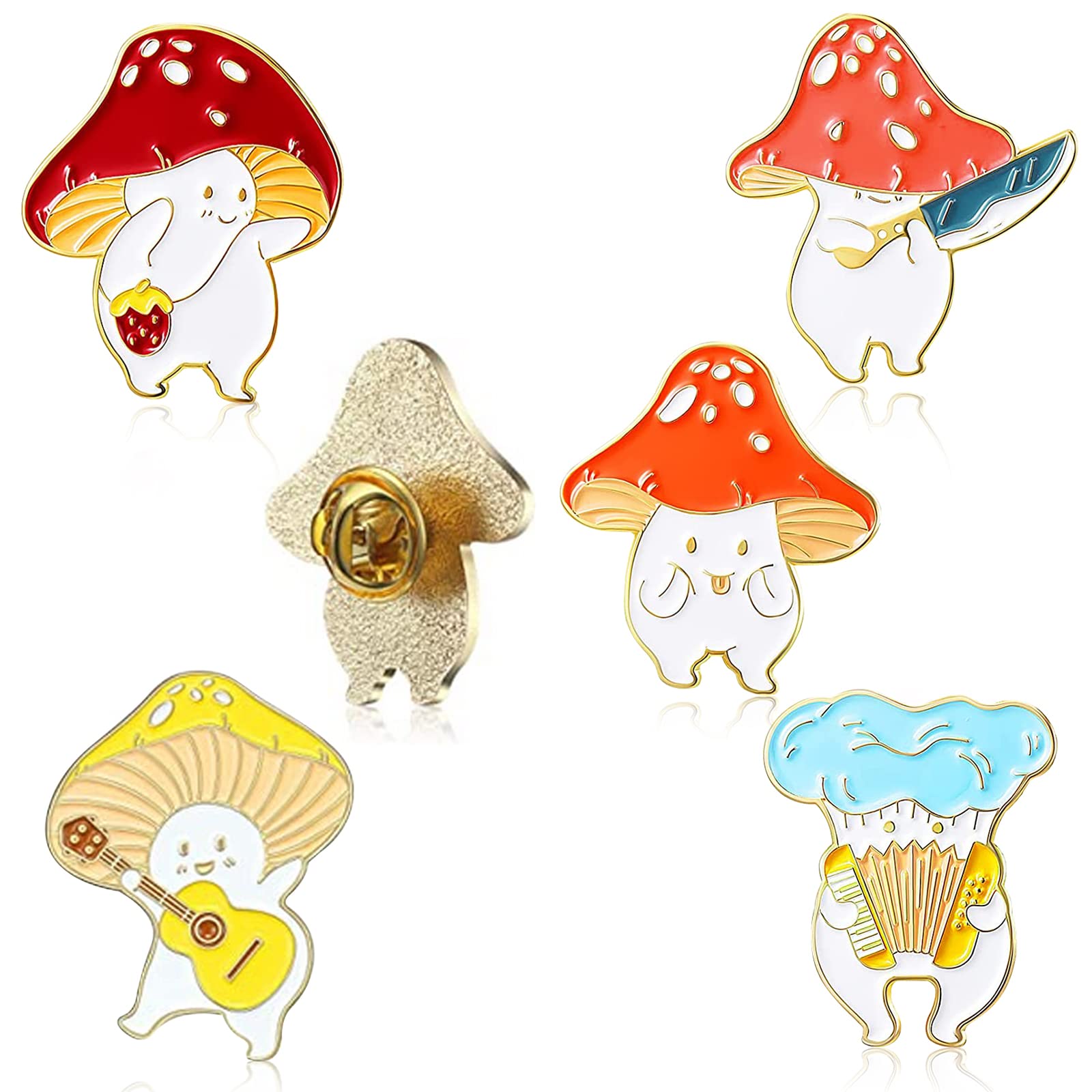 5 Pcs Mushroom Brooches, Enamel Pin Cute Mushroom Pin, Lapel Badge Brooch Cartoon Plant Enamel Pin Set, Funny Button Pins Jewelry Brooches Set for Backpacks Hats Clothes Shoes Decoration