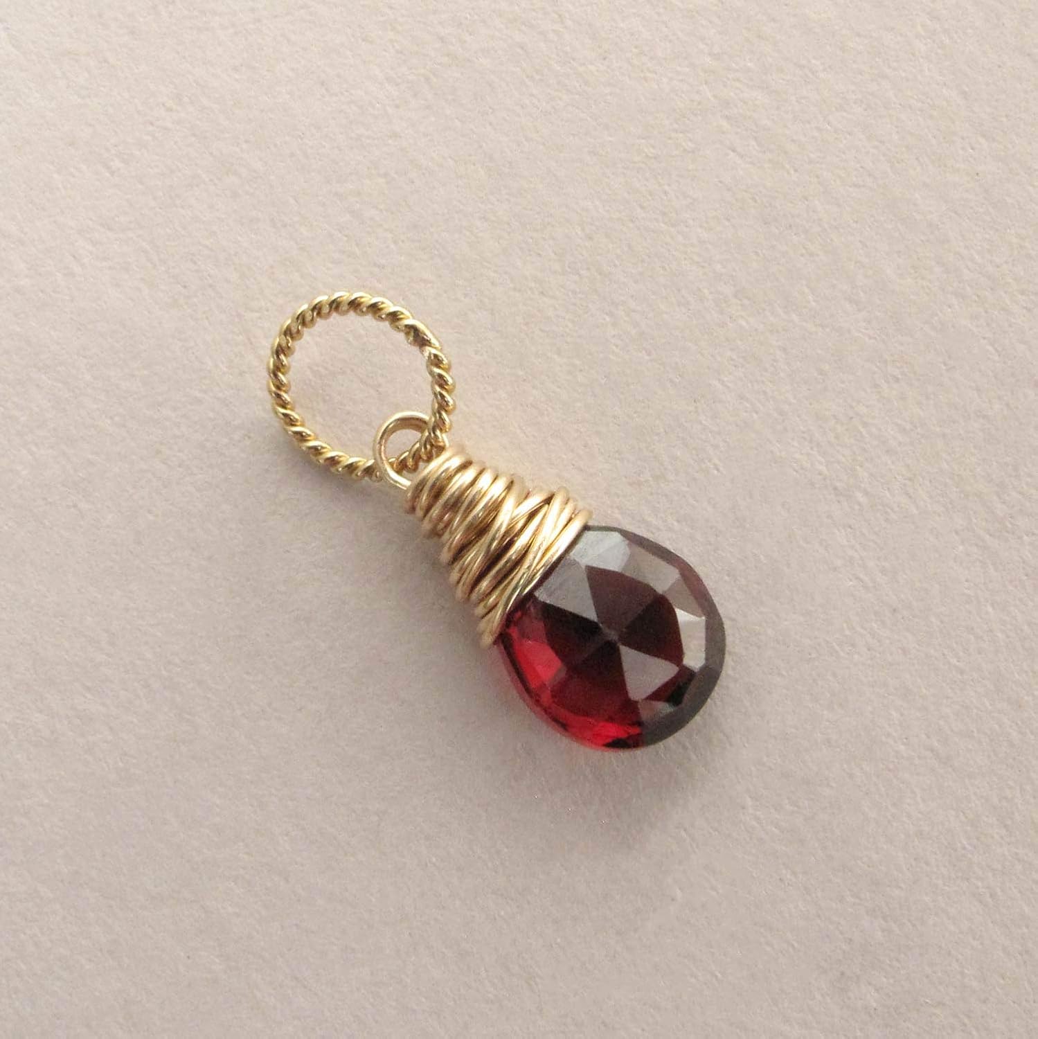Charm Small Genuine Gemstone Pendant January Birthstone 14k Gold Filled Handmade