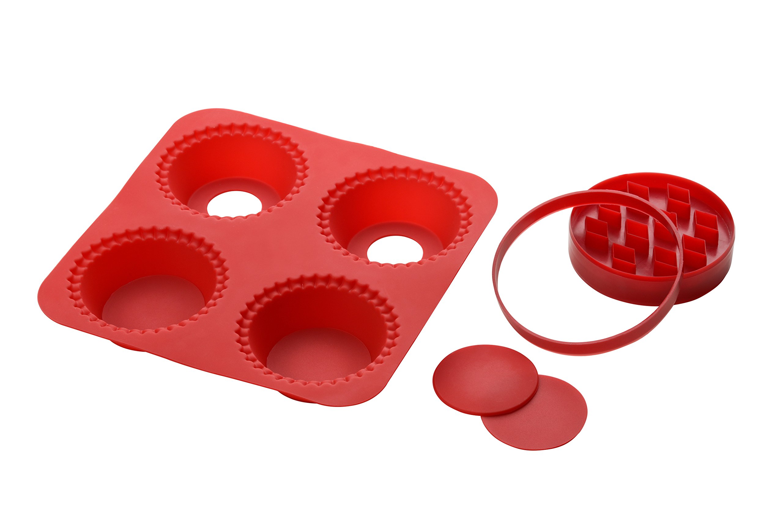 Premier Housewares 806588 Silicone Pie Maker with 4 Moulds/2 Cutters - Red H3 x W22 x D22cm