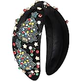 vokone Christmas Headbands for Women Beaded Christmas Tree Headband Star Crystal Jeweled Knotted Headband Holiday Party Headwear Accessories Gifts (Beaded Tree)
