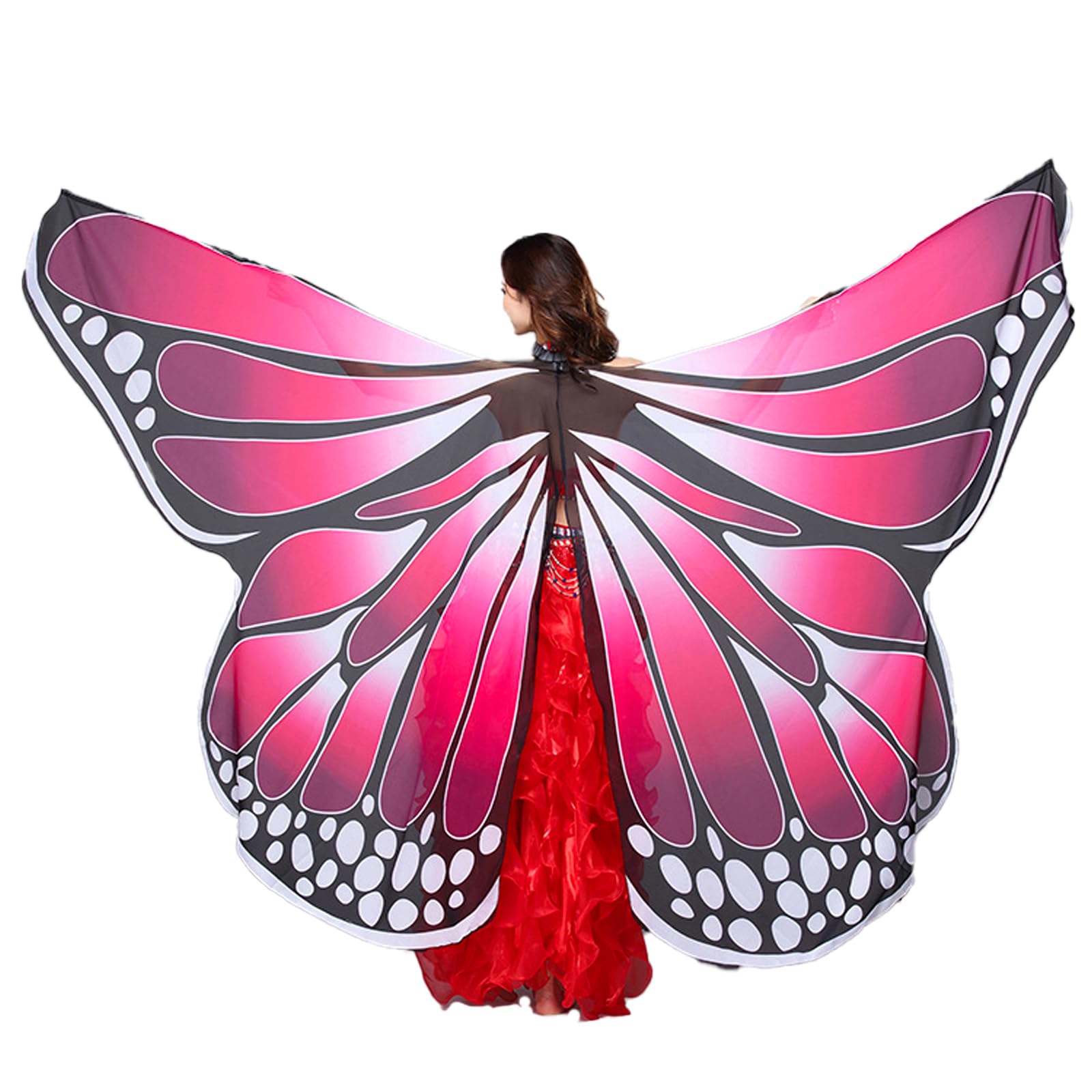 Baisdan Womens Butterfly Wings Halloween Butterfly Cloak Fairy Wing Cape for Carnival Christmas Halloween Party Cosplay Dancing Rose Red & White