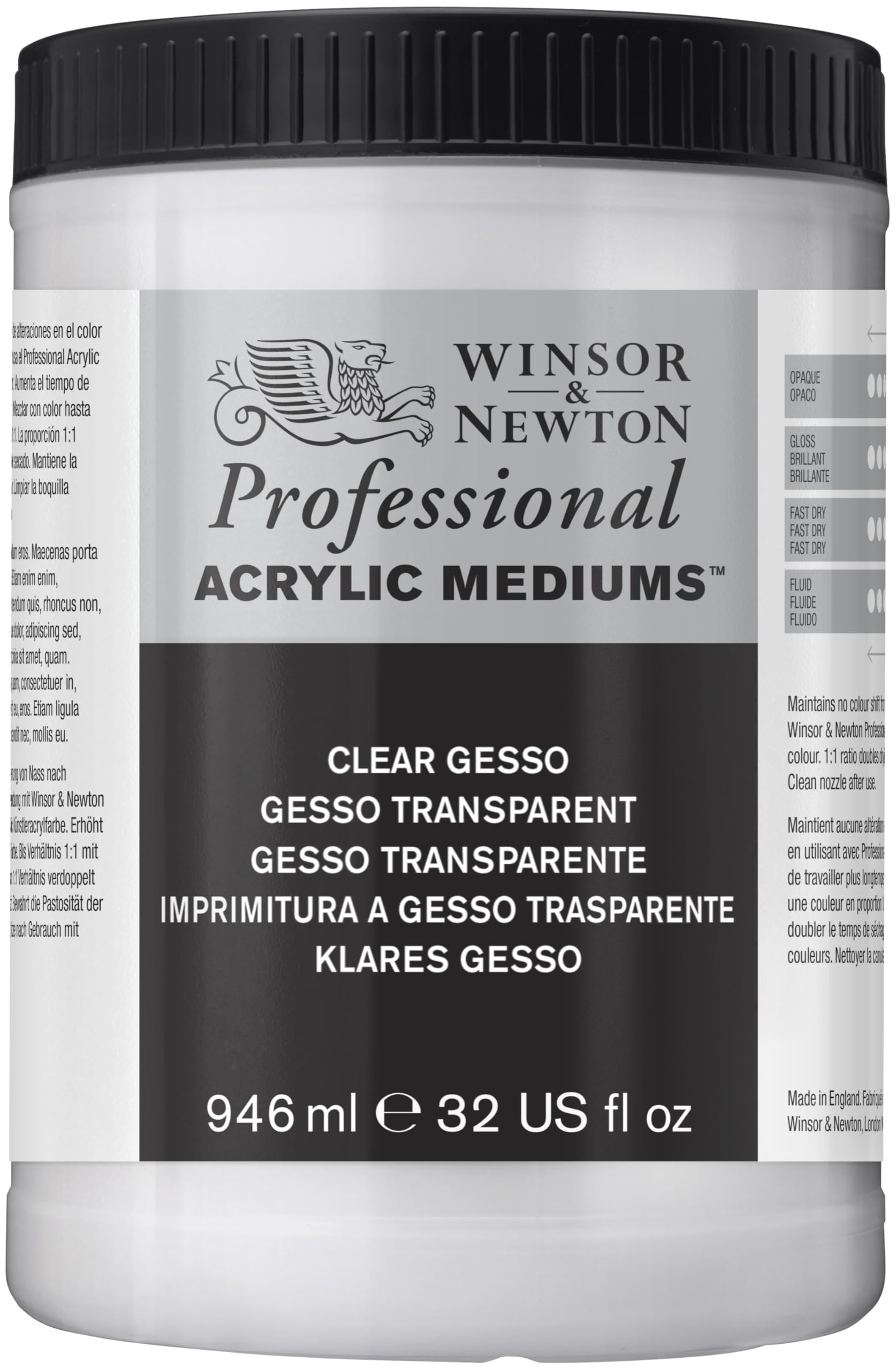 Winsor & Newton 946ml Clear Gesso Professional Acrylic Medium 3054919,Clear/White