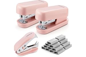 WORKPRO Mini Stapler with Staples, Pink Stapler Set Includes Two Small Staplers, One Staple Remover, 2000 Standard Staples - Cute Staplers for Desk with Non-Slip Base, Lock Design - Pink Ribbon