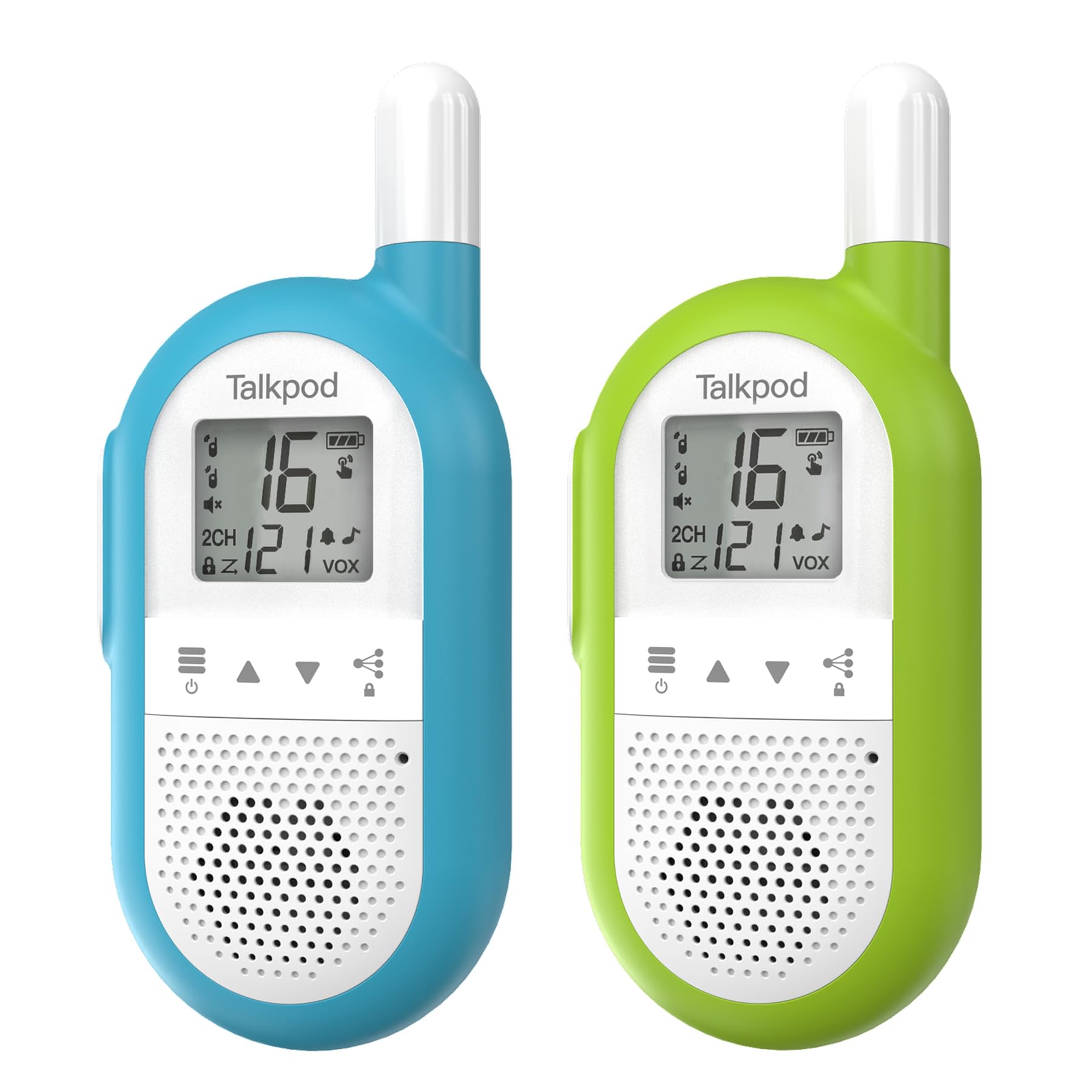 Talkpod Rechargeable Walkie Talkies for Adults Kids, PMR446, 16 Channels, Long Range Walky Talky with Built-In Li-ion Battery, VOX, Walkie Talkie for Family Games Hiking and Camping (Blue+Green)