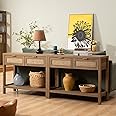 SICOTAS Console Table Set of 2 - Boho Entryway Table with Rattan Drawers, Rattan Console Table with 2 Tier Shelf, Narrow Long Sofa Tables for Living Room, Entry Table for Hallway, Foyer