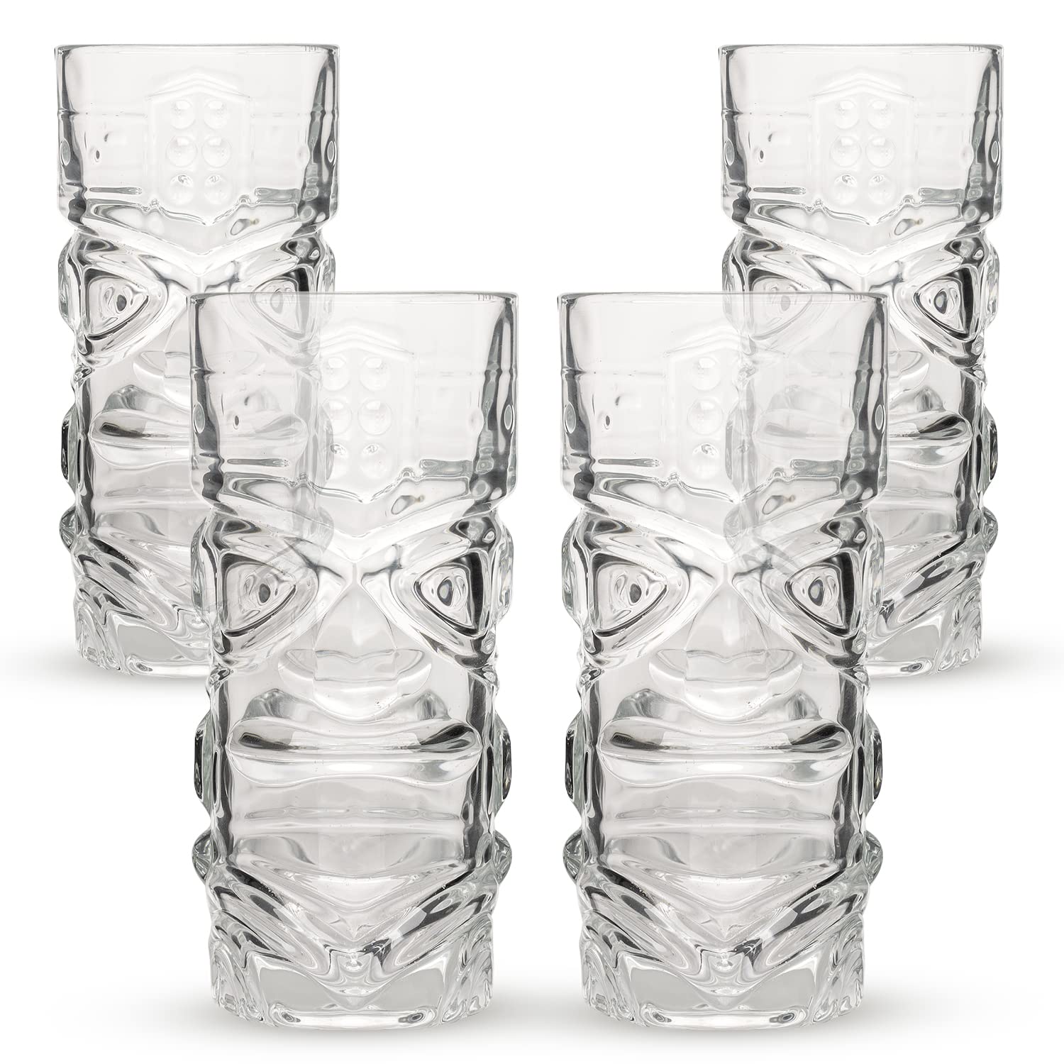 CKB LTD Pack of 4 Tiki Bar Cocktail Glasses - Tall Tumblers Ideal for Hawaiian Party Rum Based Mixed Cocktail Drink MAI Tai Long Island Iced Tea or Zombie Cocktails – Clear 450ml Set of 4
