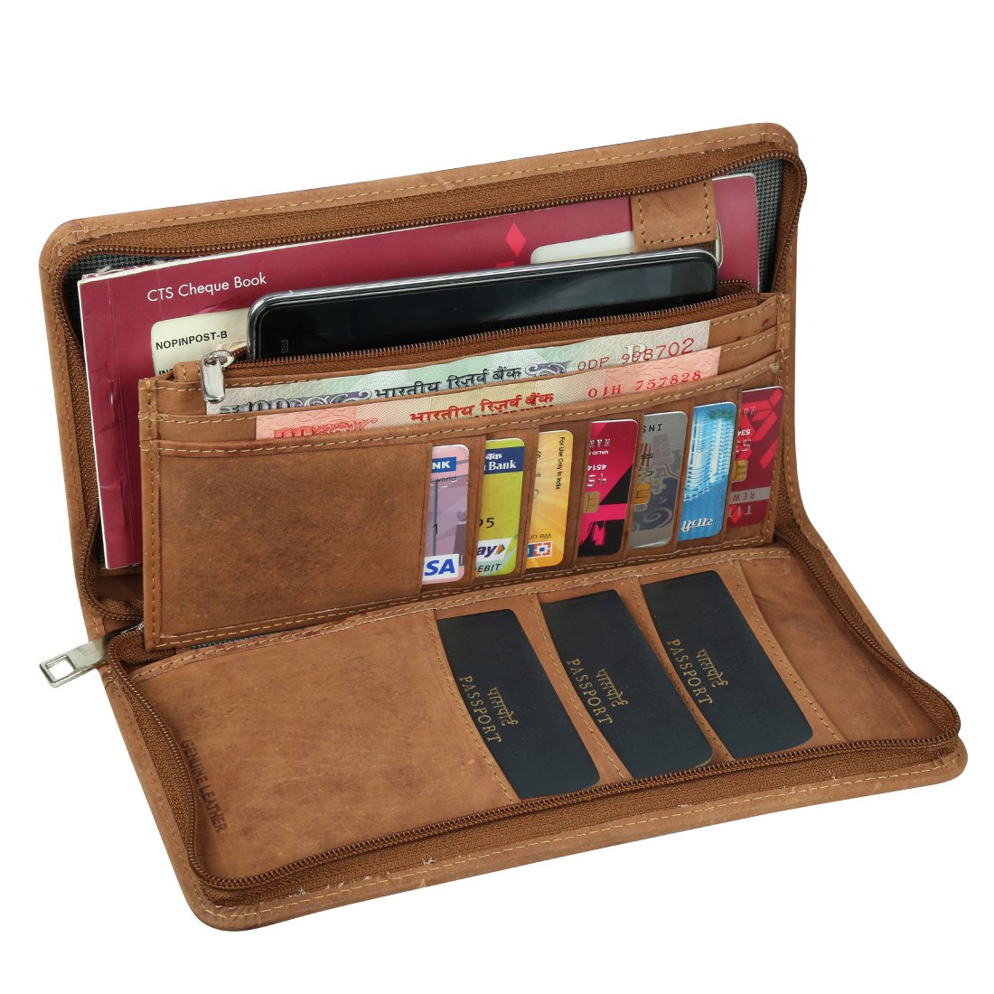 style98 unisex leather brown passport wallet