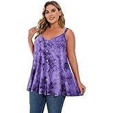 LARACE Plus Size Tank Tops for Women, V Neck Sleeveless Womens Tunic Tops Summer Shirts, Loose Fit Spaghetti Strap Tanks