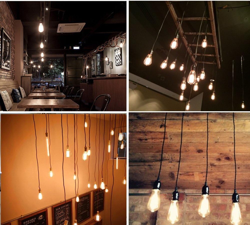 4-Pack Pendant Light Cord, HESSION Industrial Edison Pendant Light Kit, Vintage Style One-Light E26 Lamp Socket, Adjustable Black Light Cord Mini Pendant Light Fixture (Black) - - 