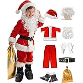 MongByYa Kids Santa Claus Costume - 9 PCS Santa Costume for Kids Santa Suit Outfit for Boys Toddler Christmas Halloween Party