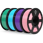 ELEGOO PLA 3D Printer Filament Bundle 4KG Pink/Purple/Sky Blue/Sea Green | 1.75mm Dimensional Accuracy +/- 0.02mm, 4pcs 1kg Spools, Fit Most FDM 3D Printers