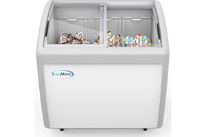 KoolMore - MCF-9C Commercial Ice Cream Freezer Display Case, Glass Top Chest Freezer with 3 Storage Baskets and Sliding Lid, Large 9 cu. ft. Capacity, White