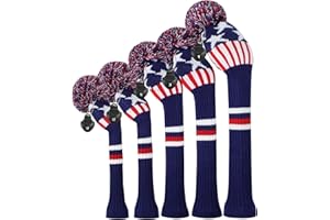 Scott Edward Knit Golf Club Cover for Woods and Driver Set of 5 Head Covers Protect Driver Wood(460cc)* 1 Fairway Wood*2 and Hybrid/UT*2 with Rotating Club Number Tags