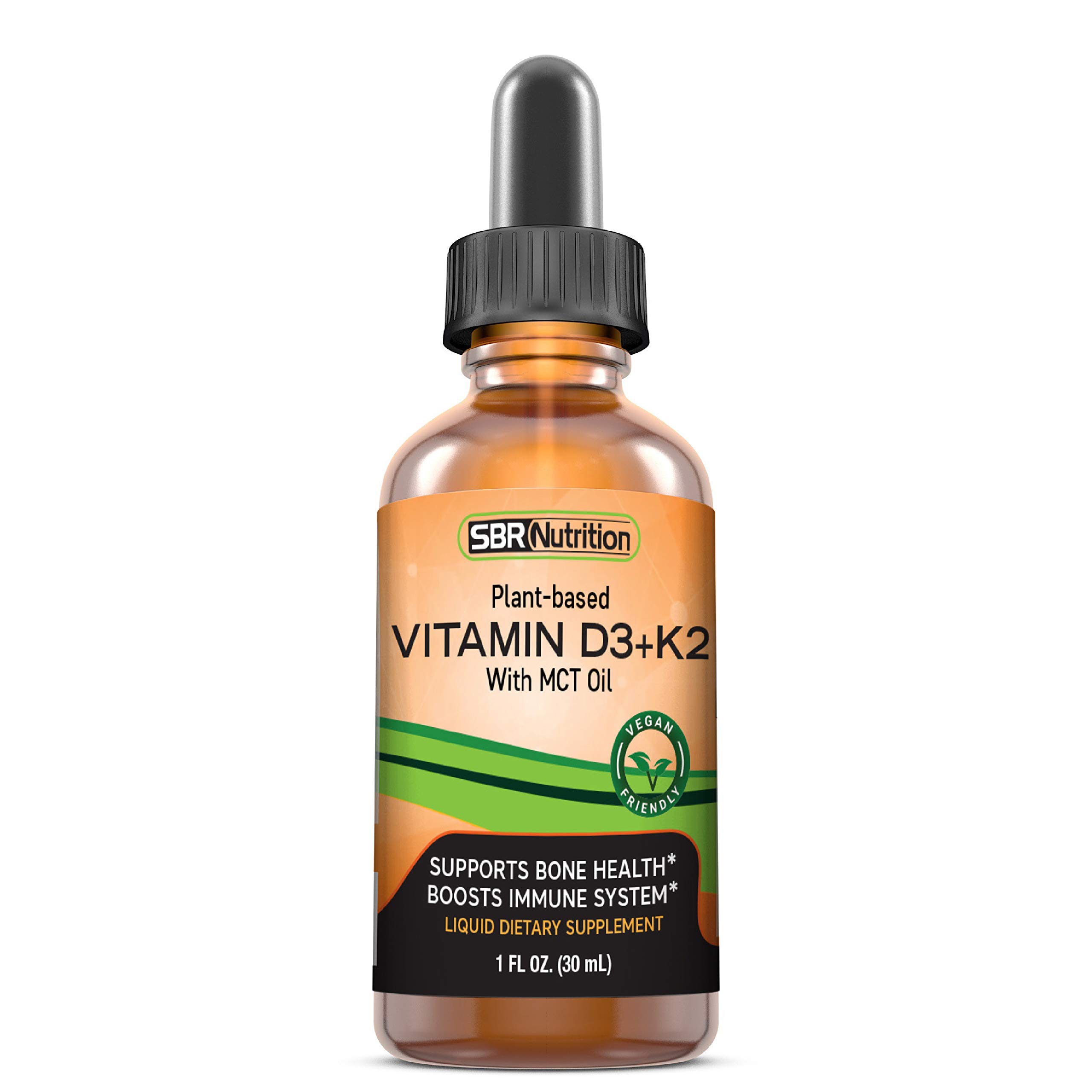 MAX Absorption Plant-Based Vitamin D3 + K2 (MK-7) Liquid Drops with MCT Oil, Peppermint Flavor, Helps Support Strong Bones and Healthy Heart