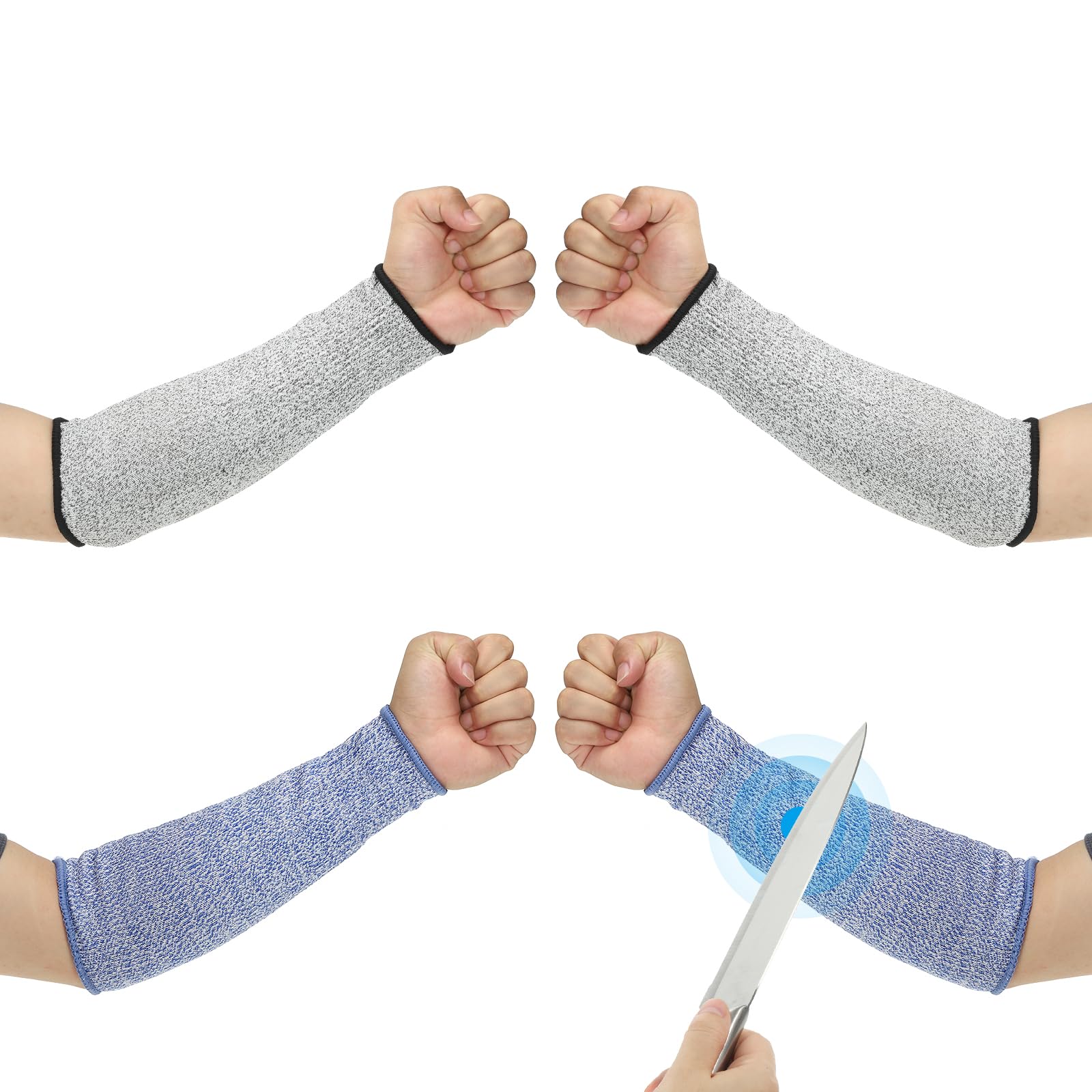 PATIKIL 12 Inch Cut Resistant Sleeve, 2 Pairs Arm Safety Protectors Sleeves Forearm Sleeve HPPE Level 5 Protection for Thin Skin and Bruising, S, Blue/Gray