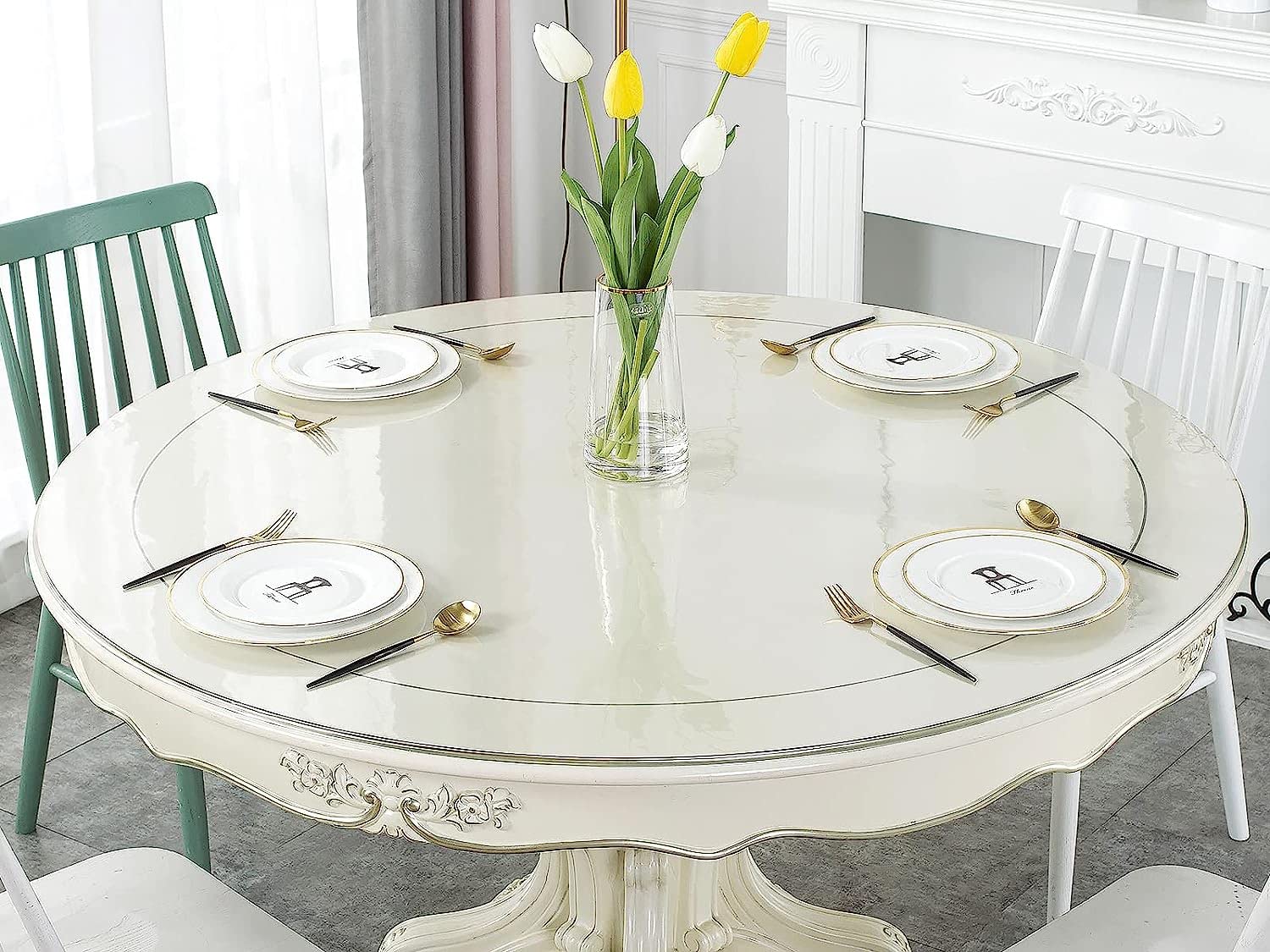 Photo 1 of *Very Dirty* Deep Dream 1.5mm Thick 64 Inches Clear Round Table Protector, Round Table Cover, Tablecloth Protector, Table Protector for Dining Room Table & Office