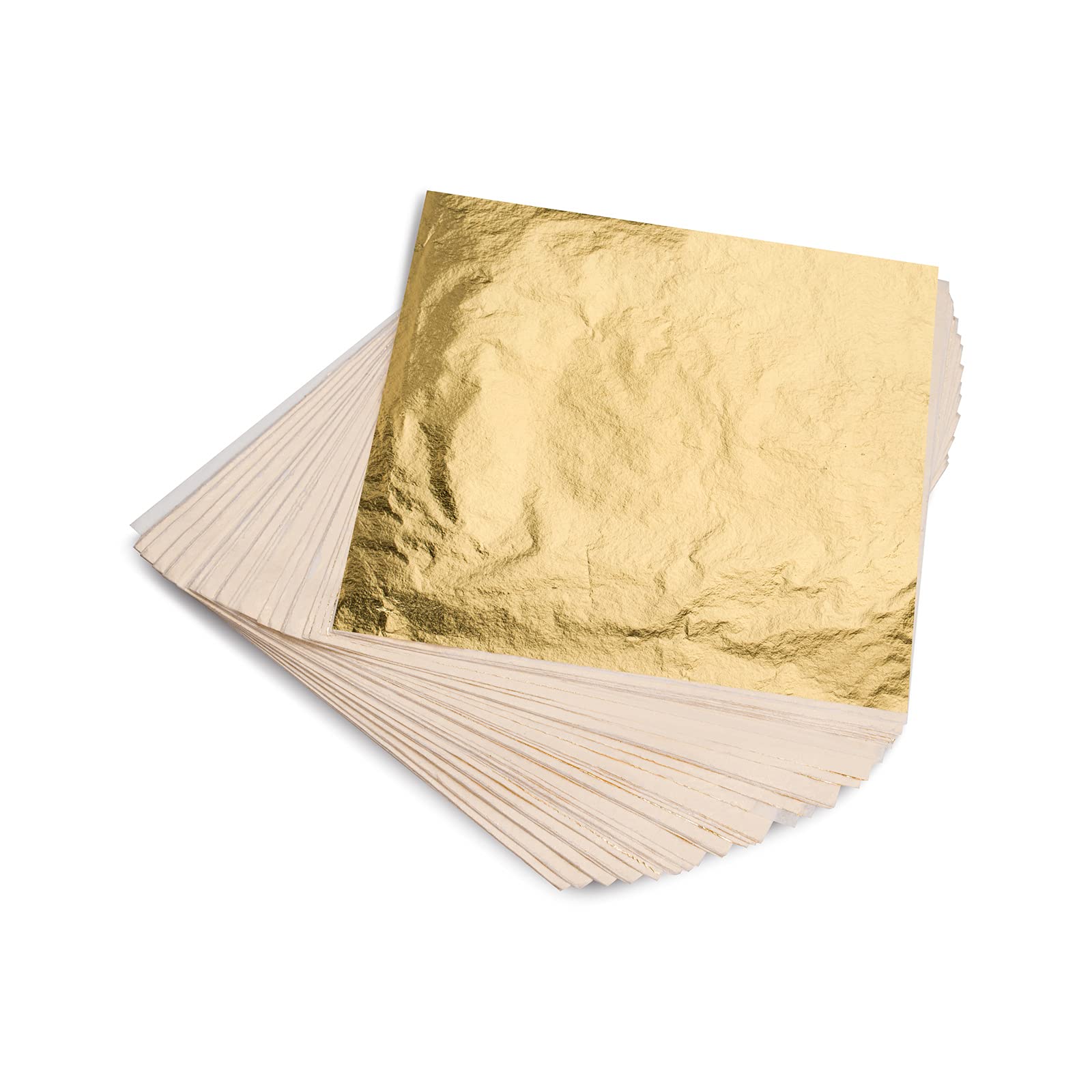 KraftiSky Gold Leaf Sheets - 100 Gold Foil Sheets - 14 x 14 cm Multipurpose Gold Leaf for Nails, Art & DIY Projects, Picture Frames, Home Walls, Interior and Multi Artistic Decoration (Foil)