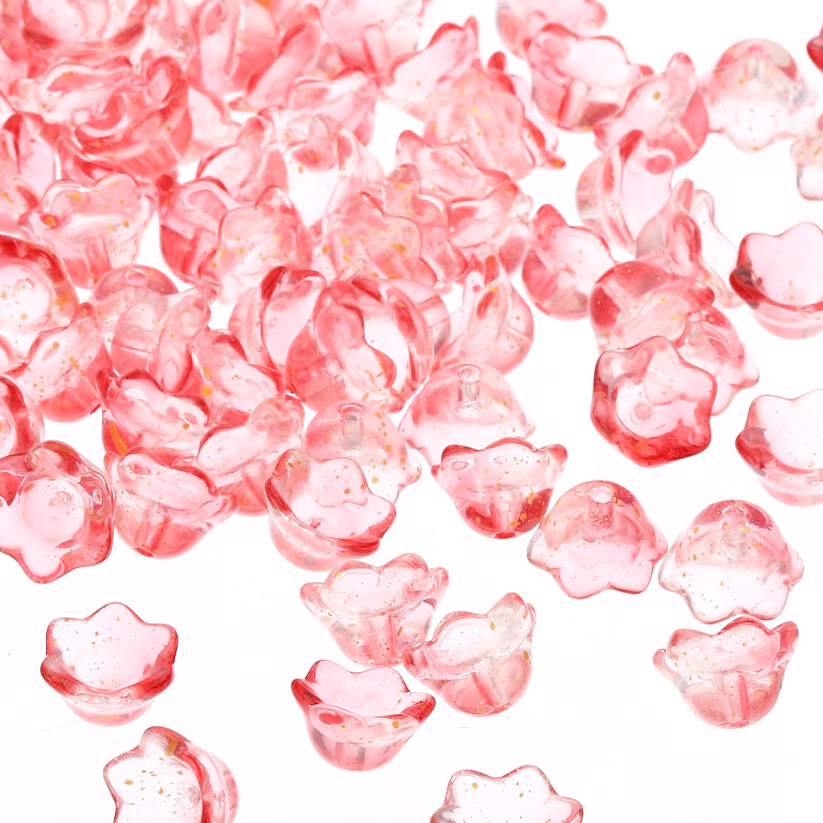 PATIKIL Glass Trumpet Flower Beads, 100 Pcs Gradient Flower Bead Charm for DIY Craft Decorations, Clear Brown