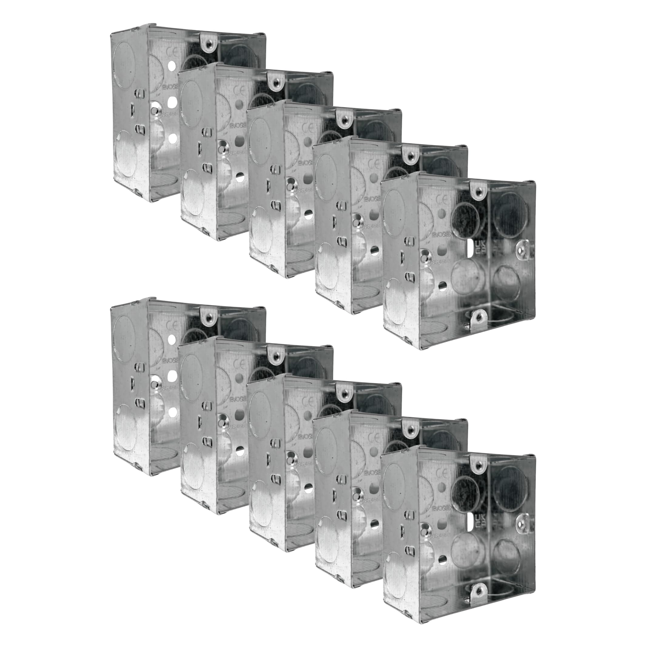 Evoges Single Metal Back Box, 35mm, 1 Gang, 1.0mm Thickness for Electrical Sockets Switches, BS4662 Standard, 20mm & 25mm Knockouts, Adjustable Lug, Brass Terminal (10)