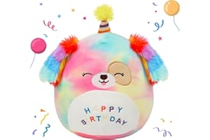 Easfan 8’’ Rainbow Birthday Dog Plush Pillow Soft Puppy Plush Toy Cute Dog Stuffed Animal Birthday Gifts for Kids Toddlers